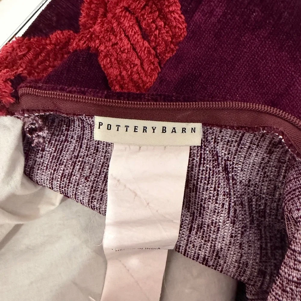 Pottery Barn Burgundy Red Damask Textured 22x22 Pillow Covers Set of 2